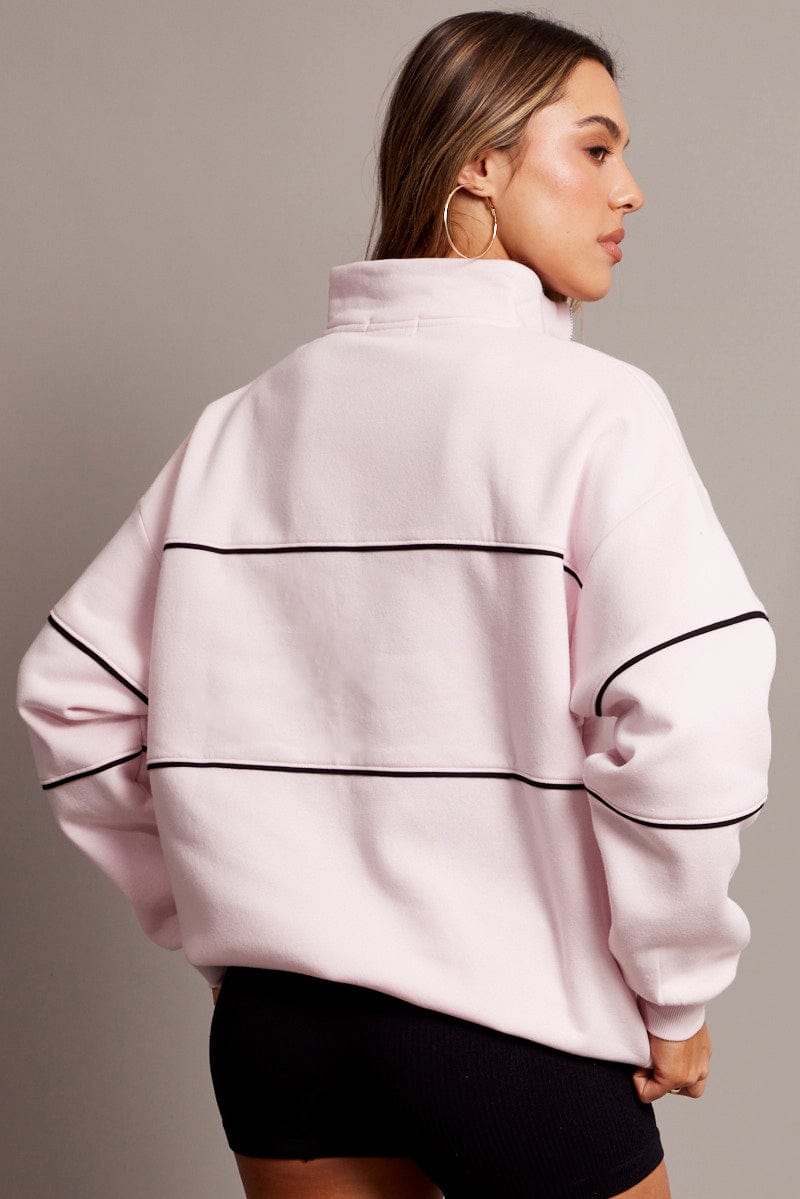 Pink Zip Sweater Funnel Neck Oversized for Ally Fashion