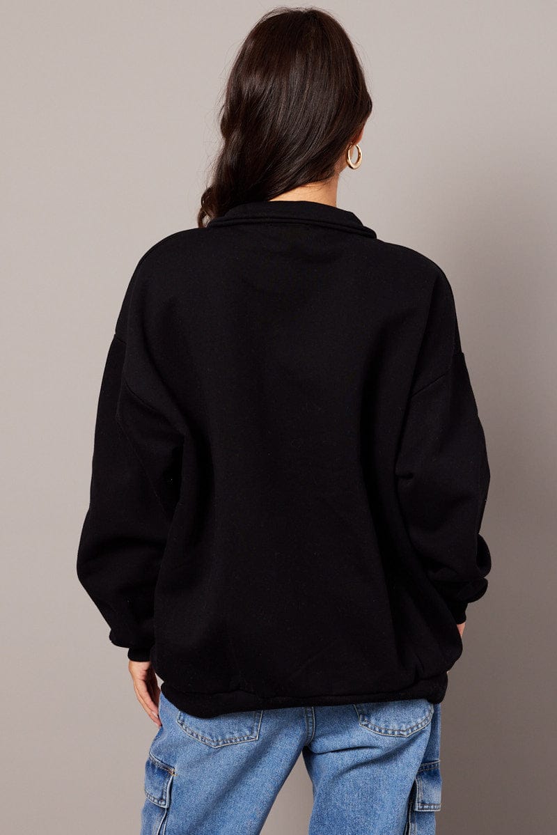 Black Zip Neck Sweater Oversized for Ally Fashion