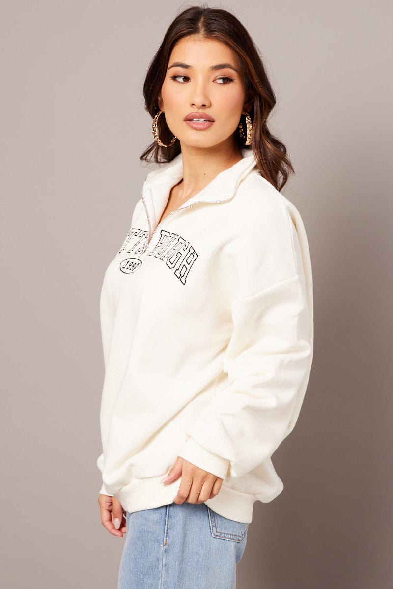 White Zip Neck Sweater Oversized for Ally Fashion