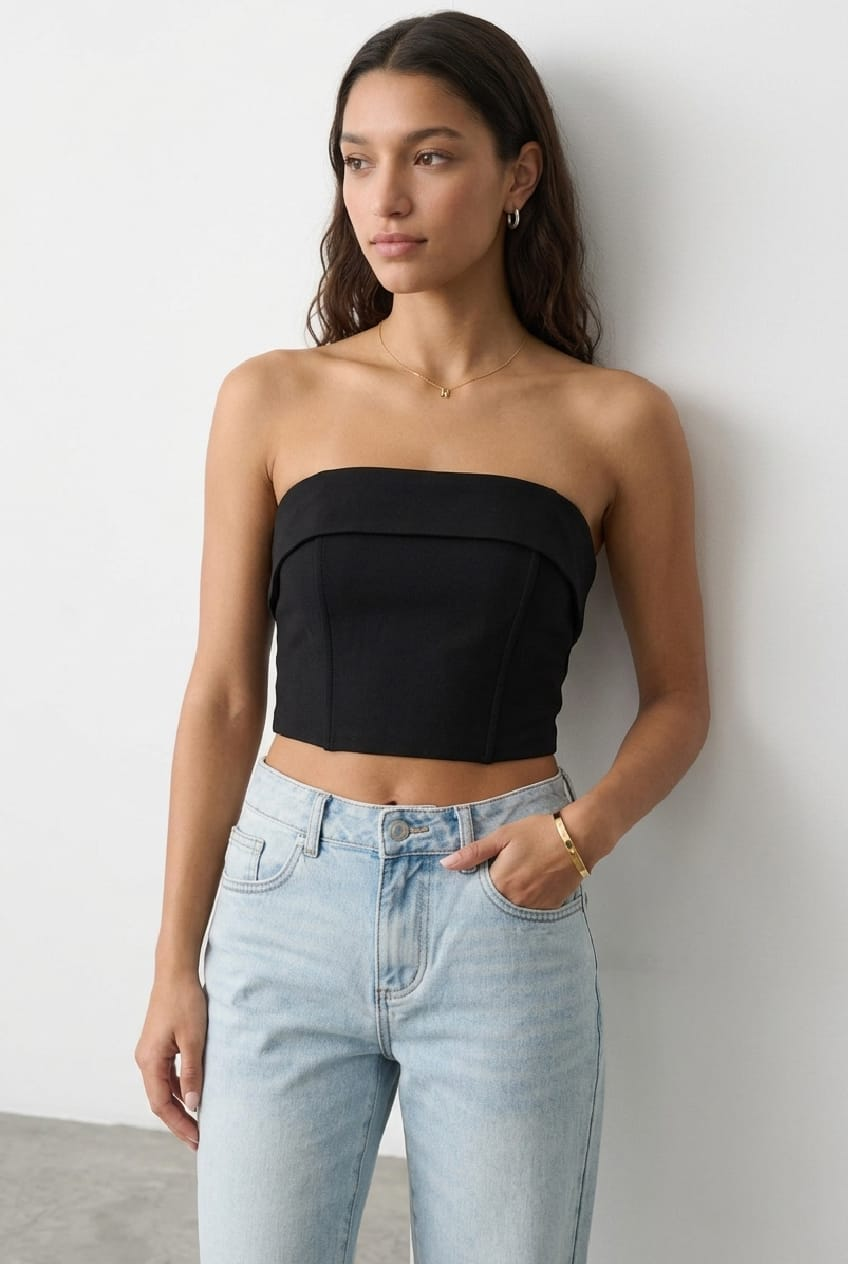 Black Bandeau Top Crop Ponte for Ally Fashion