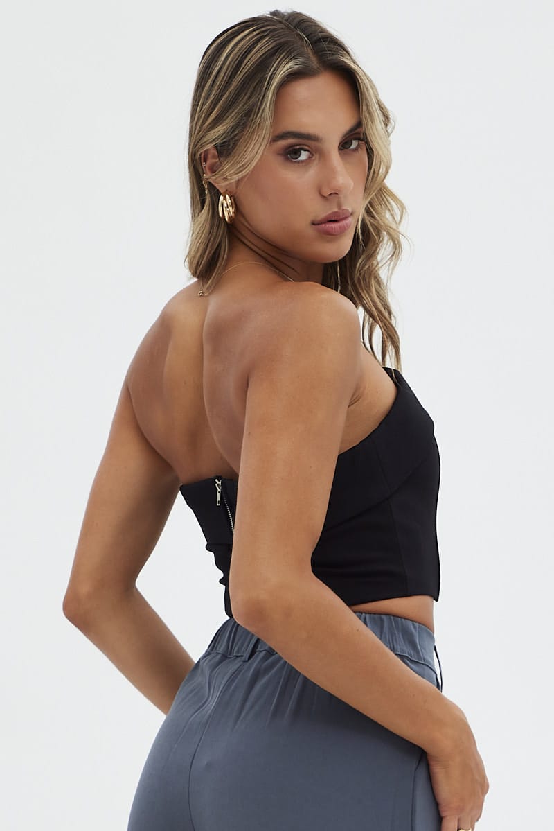 Black Bandeau Top Crop Ponte for Ally Fashion