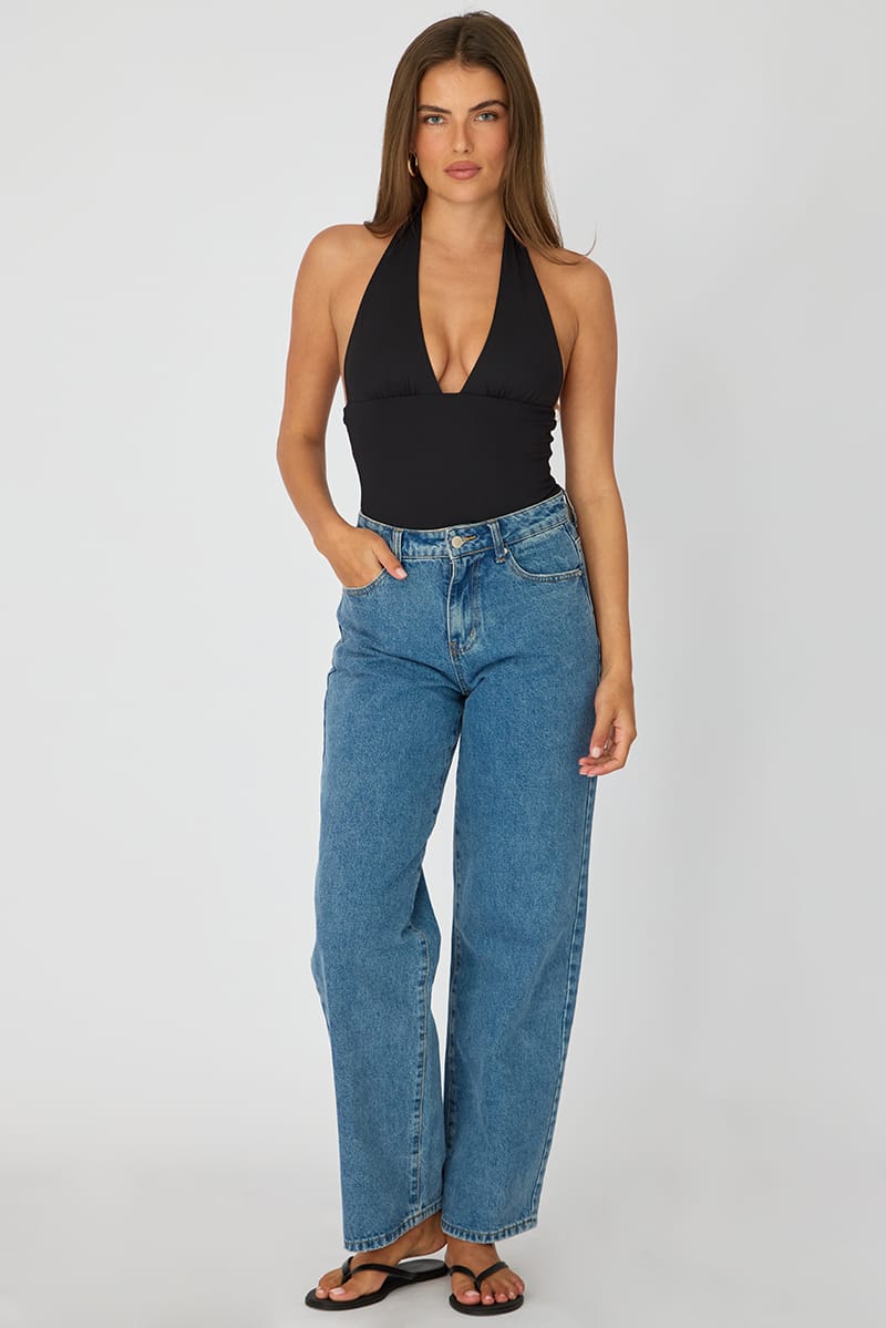 Black Supersoft Bodysuit Sleeveless Vneck for Ally Fashion