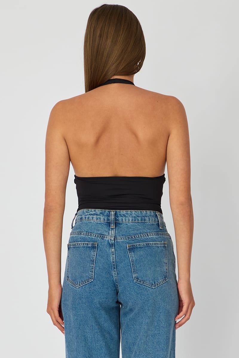 Black Supersoft Bodysuit Sleeveless Vneck for Ally Fashion