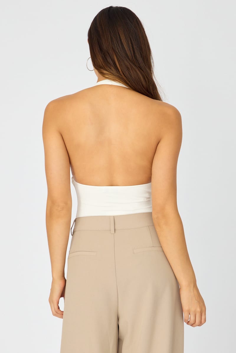 White Supersoft Bodysuit Sleeveless Vneck for Ally Fashion