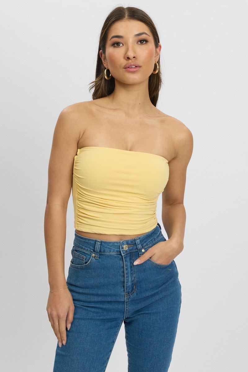 Yellow Bandeau Top Side Rushed Supersoft for Ally Fashion