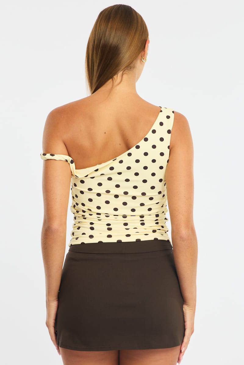 Yellow Polka Dot One Shoulder Twist Top for Ally Fashion