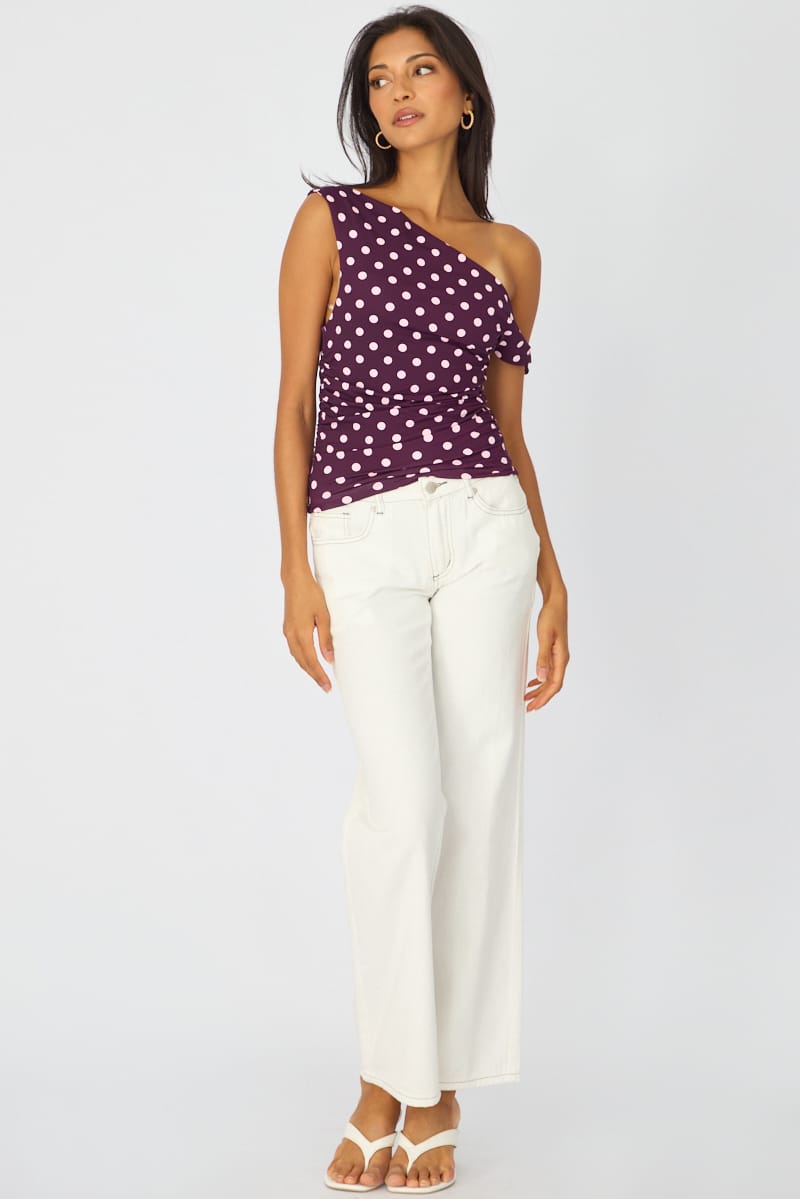 Red Polka Dot Supersoft Top Twist Off Shoulder for Ally Fashion