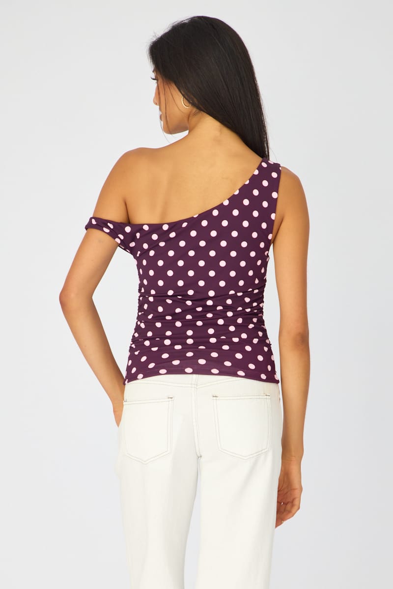 Red Polka Dot Supersoft Top Twist Off Shoulder for Ally Fashion
