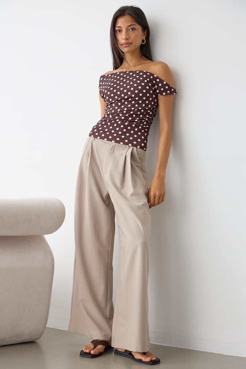 Brown Polka Dot One Shoulder Twist Top for Ally Fashion