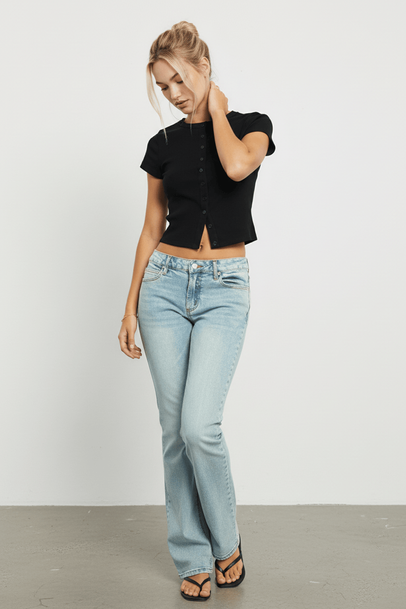 Black Button Front Top Short Sleeve for Ally Fashion