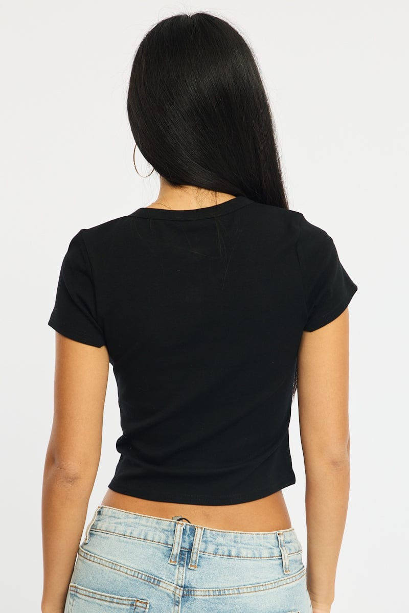 Black Button Front Top Short Sleeve for Ally Fashion
