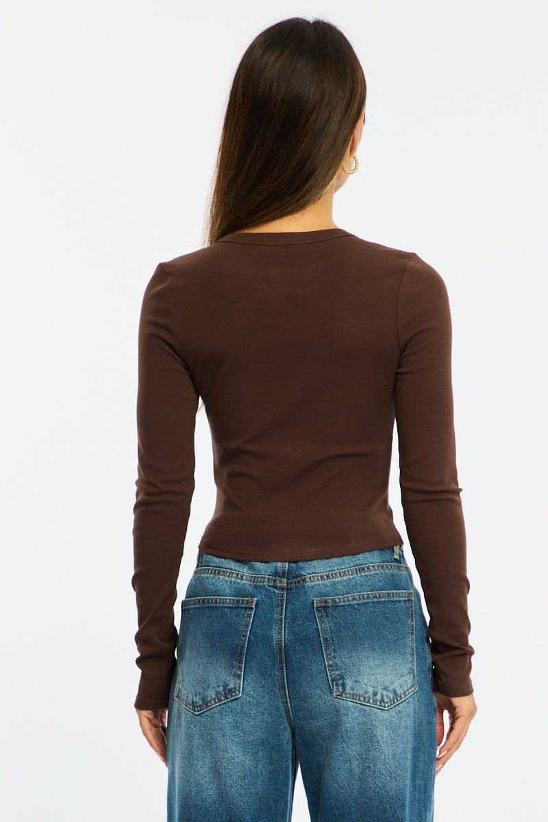 Brown Stripe Button Front Top Short Sleeve for Ally Fashion
