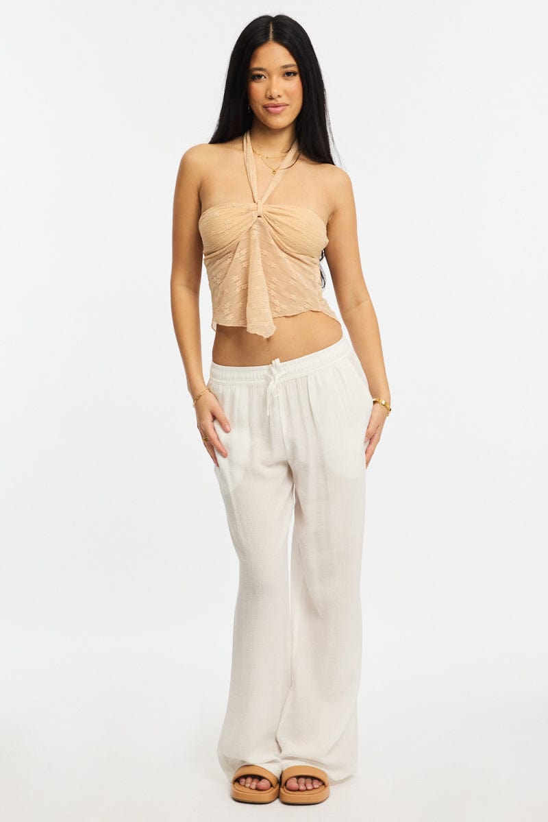 Beige Lace Bandeau Tie Up Front for Ally Fashion