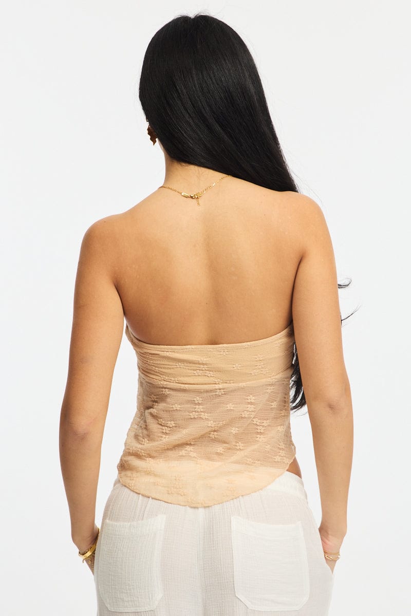 Beige Lace Bandeau Tie Up Front for Ally Fashion