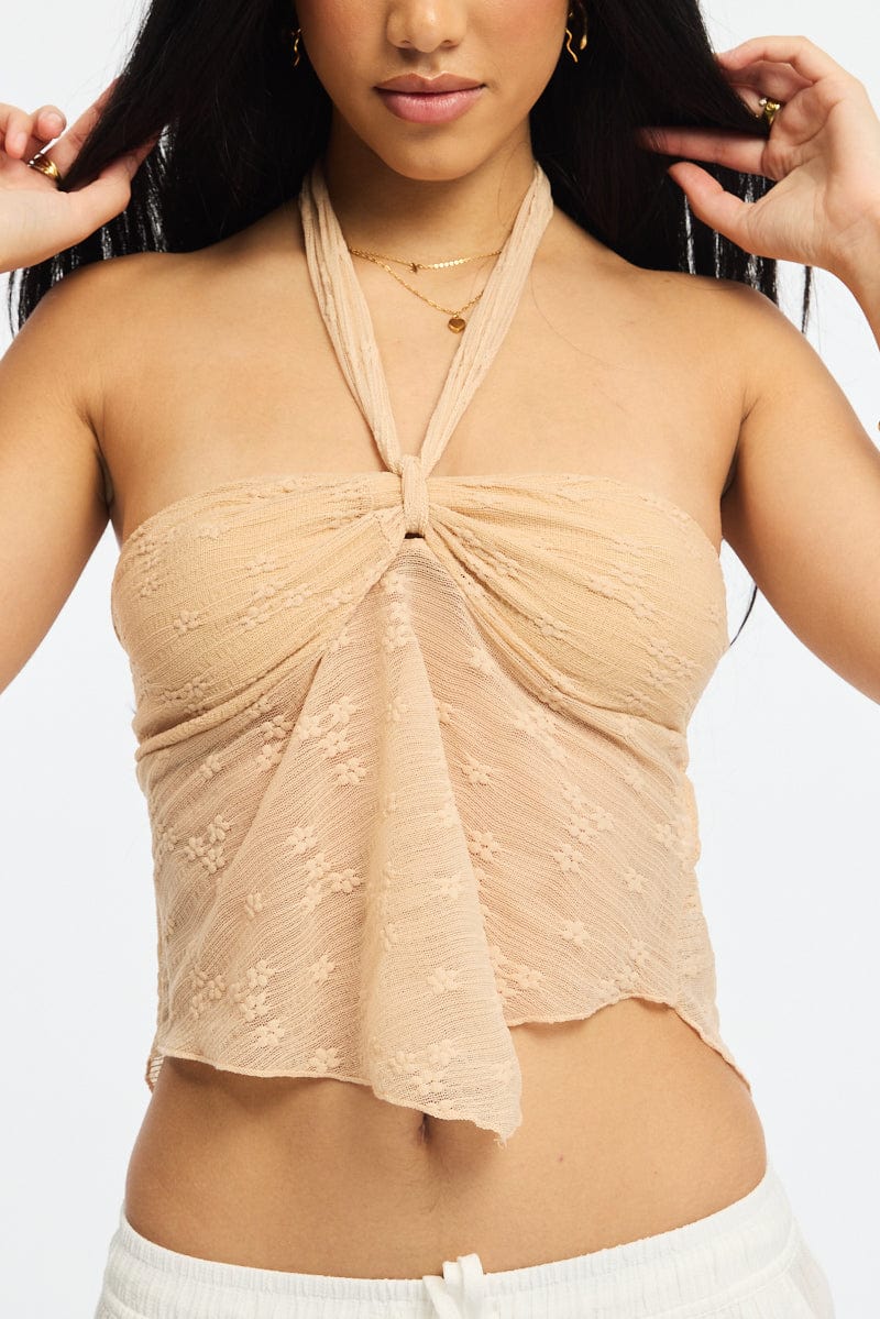 Beige Lace Bandeau Tie Up Front for Ally Fashion