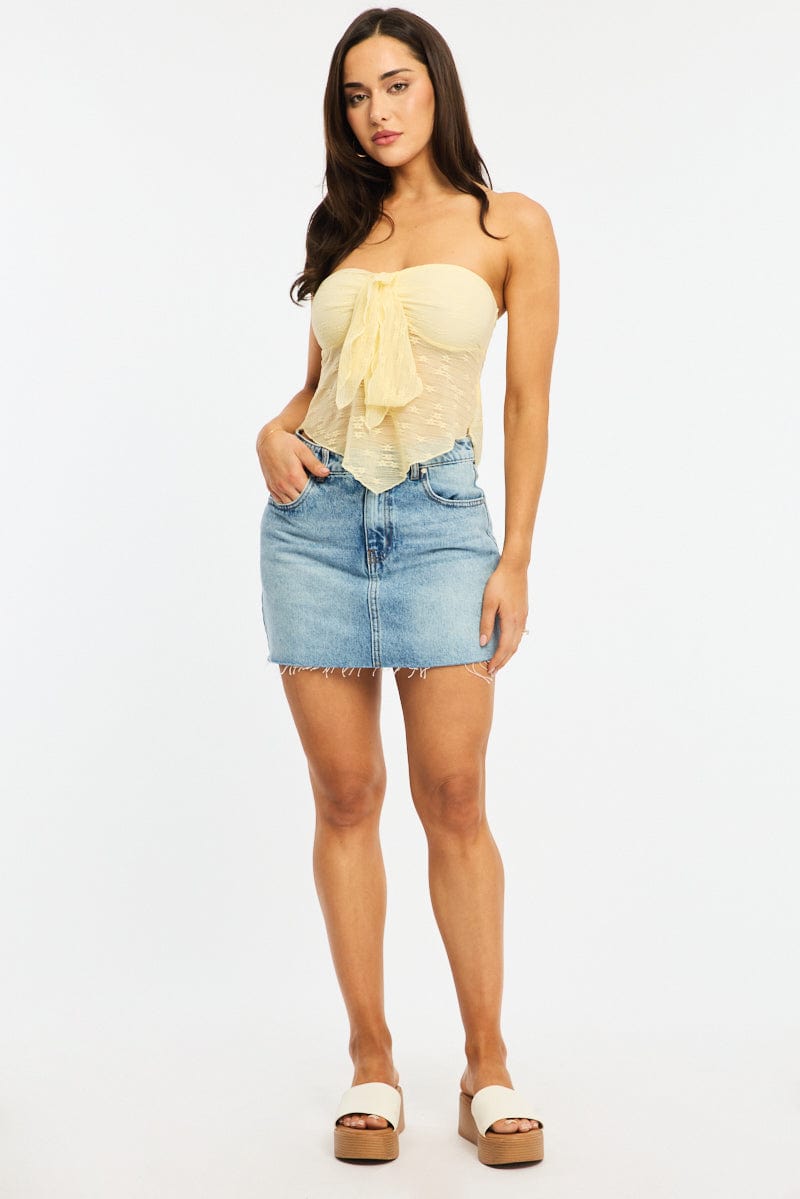 Yellow Lace Bandeau Tie Up Front for Ally Fashion