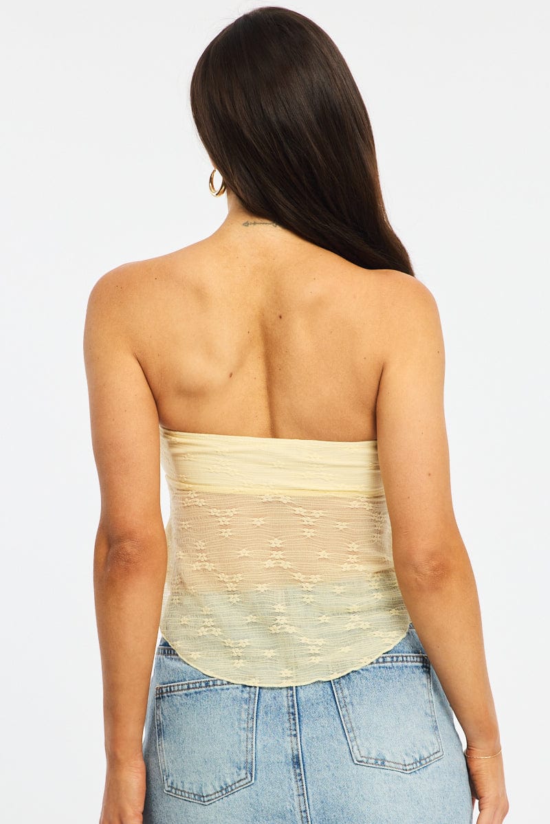Yellow Lace Bandeau Tie Up Front for Ally Fashion