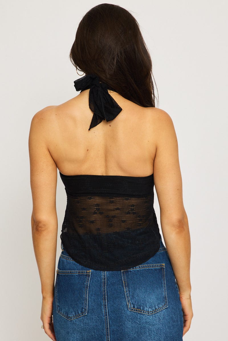 Black Lace Bandeau Tie Up Front for Ally Fashion