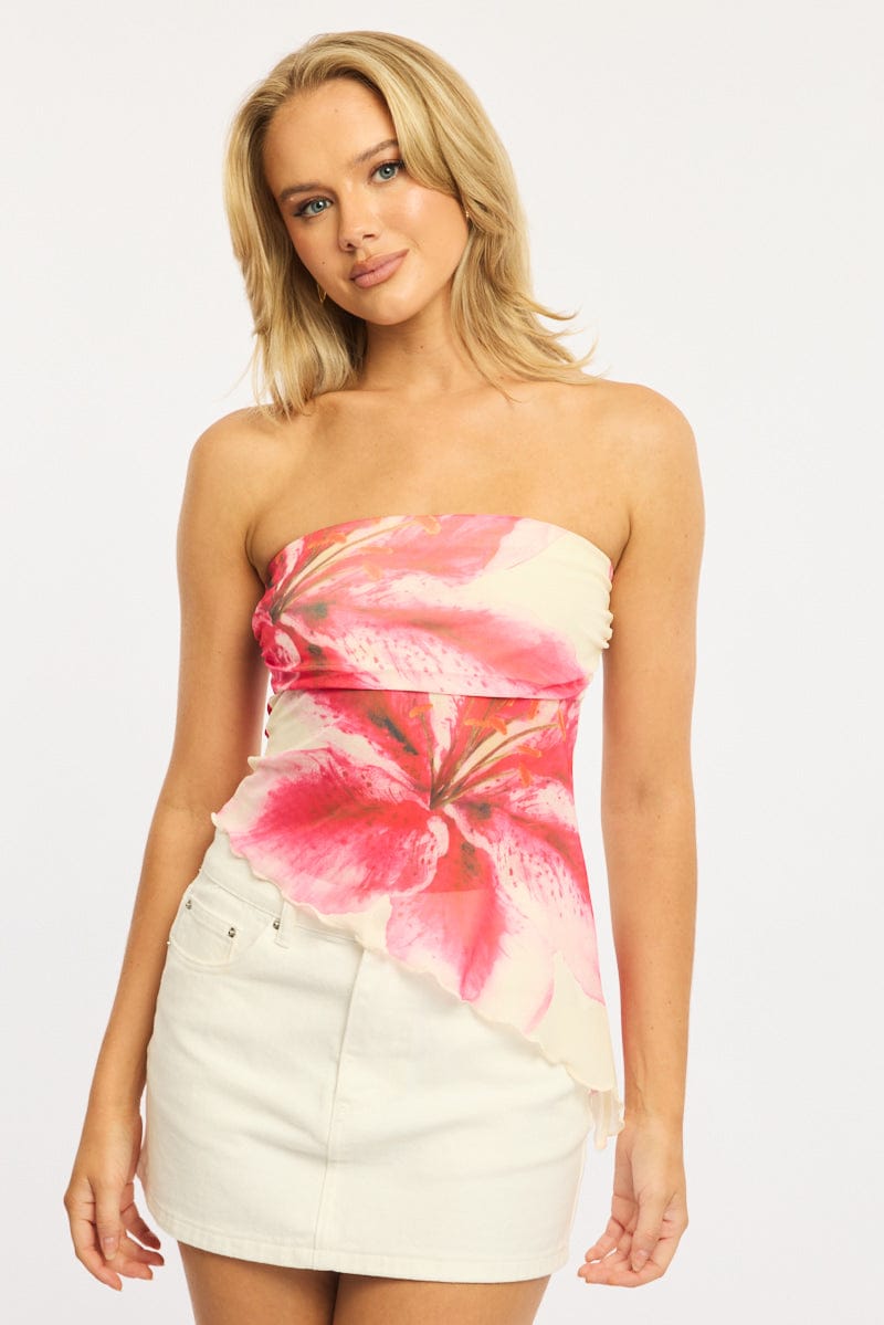 Yellow Floral Bandeau Top Mesh for Ally Fashion