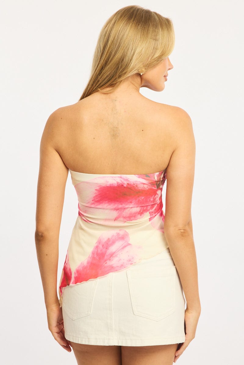 Yellow Floral Bandeau Top Mesh for Ally Fashion