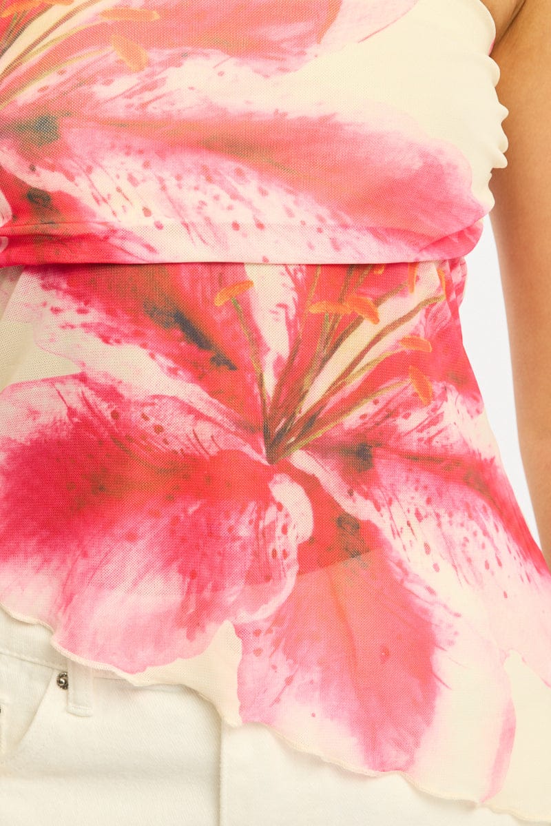 Yellow Floral Bandeau Top Mesh for Ally Fashion