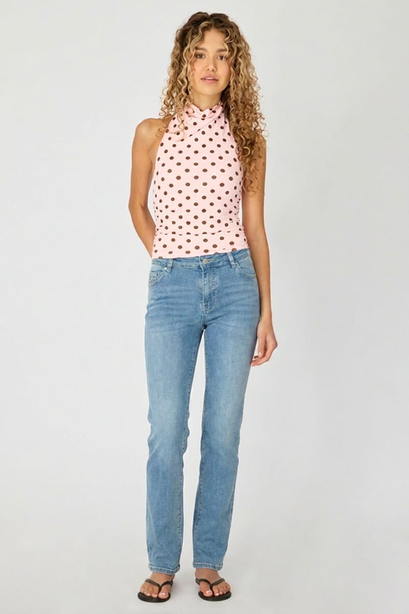 Brown Polka Dot Supersoft Halter Neck Top for Ally Fashion