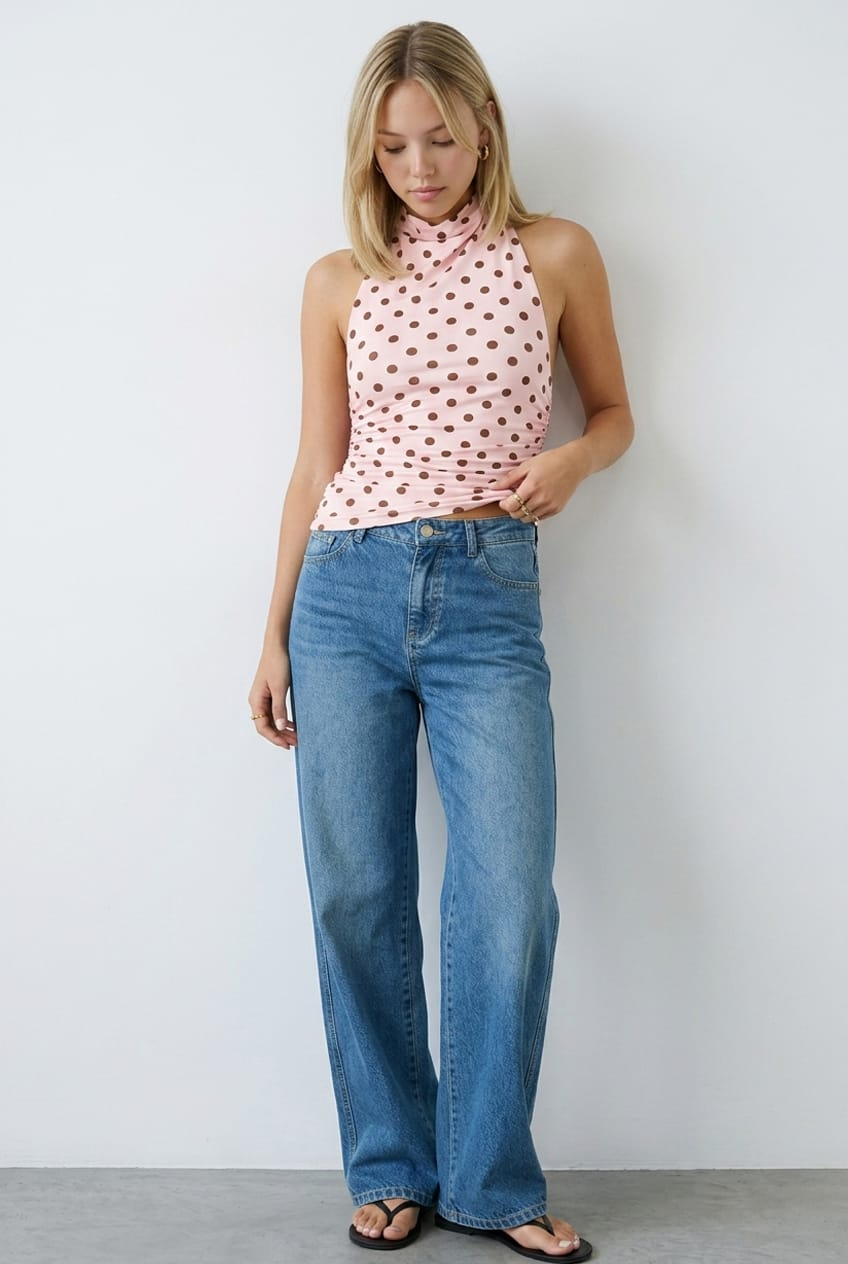 Pink Polka Dot Supersoft Halter Neck Top for Ally Fashion