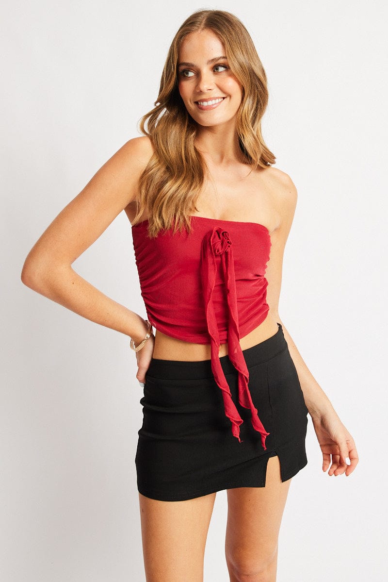 Red Bandeau Top Mesh Rosette for Ally Fashion