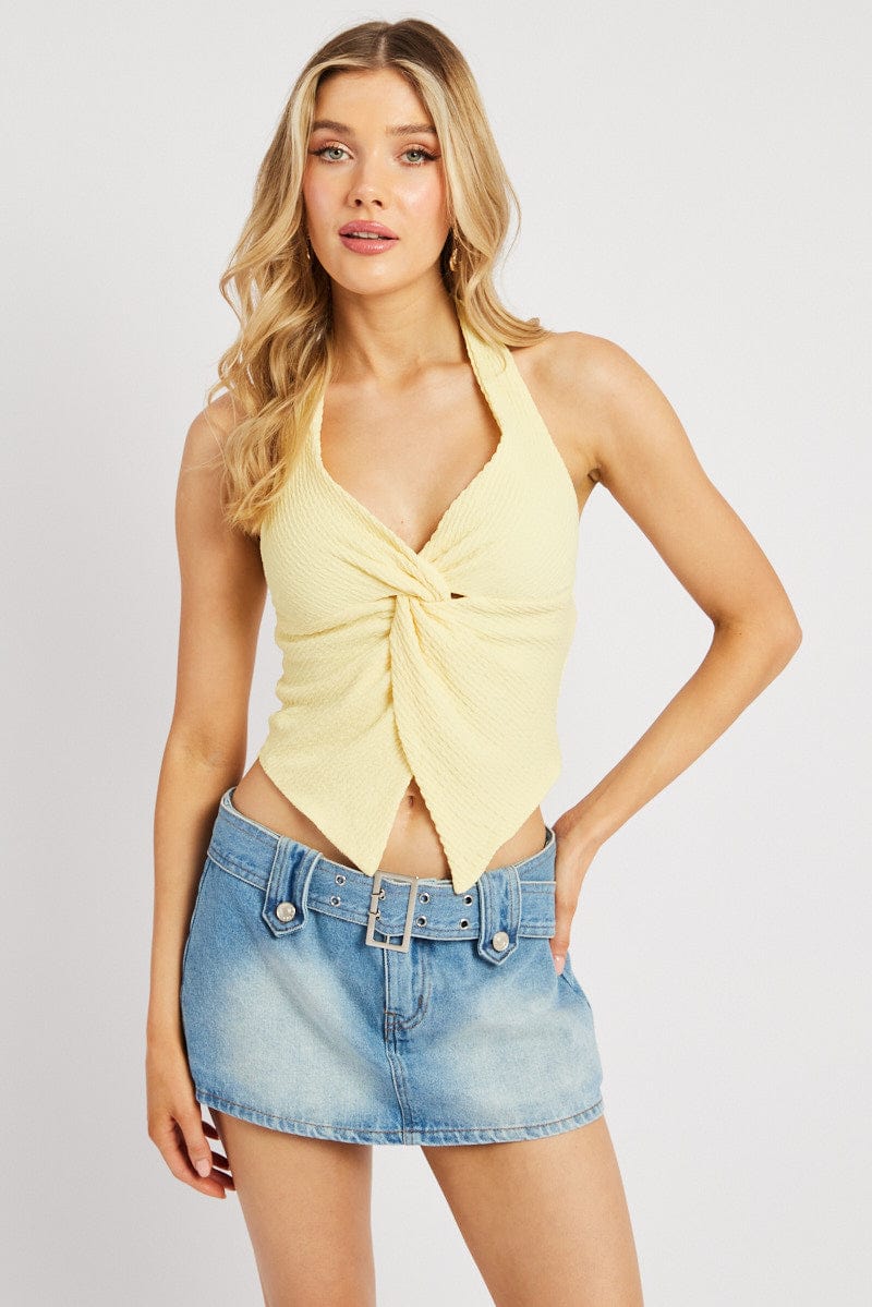 Yellow Halter Neck Top Textured for Ally Fashion