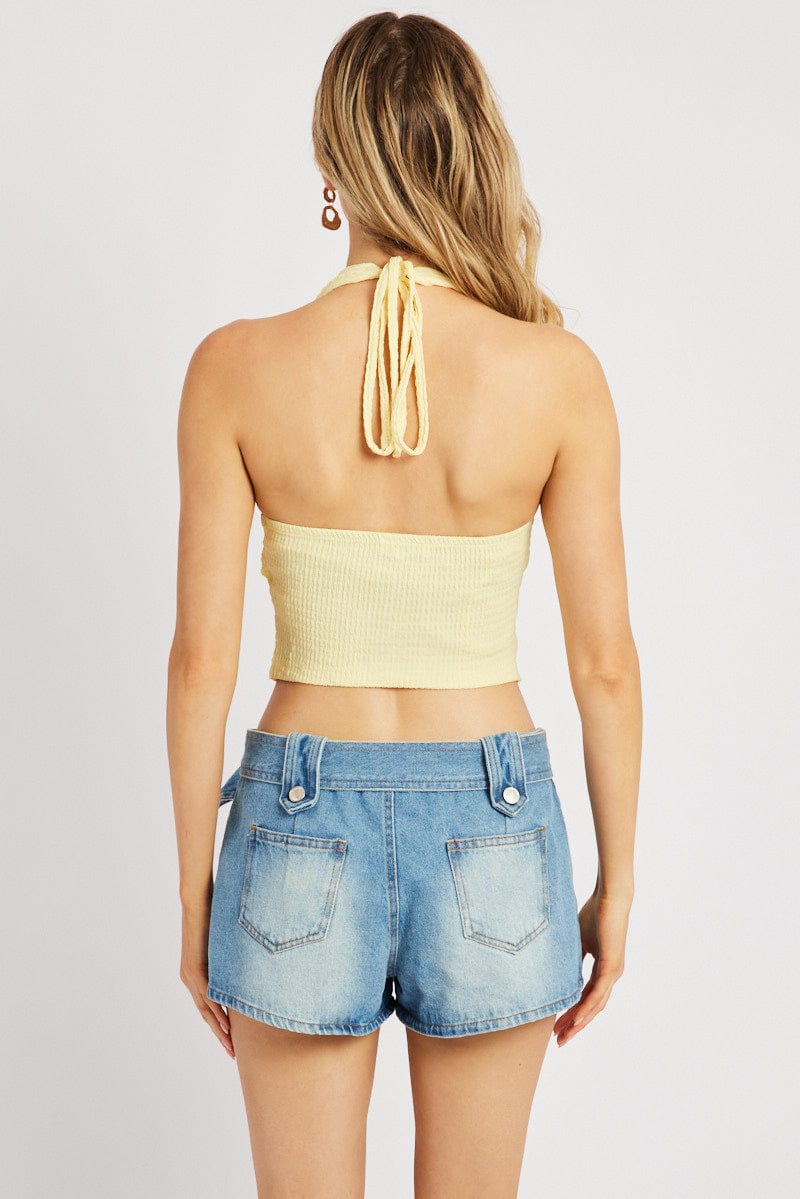 Yellow Halter Neck Top Textured for Ally Fashion