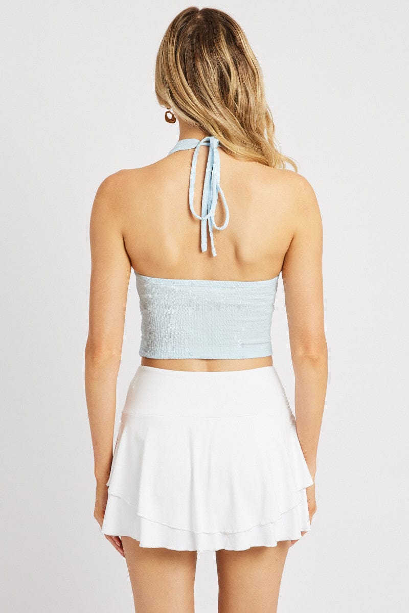 Blue Halter Neck Top Textured for Ally Fashion