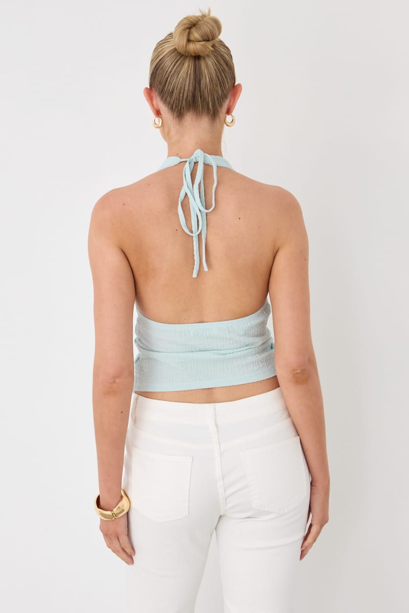 Green Halter Neck Top Textured for Ally Fashion