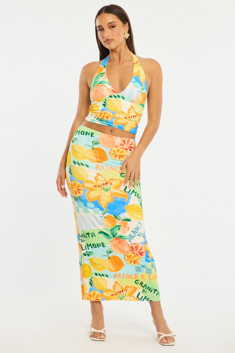 Multi Abstract Halter Neck Top for Ally Fashion