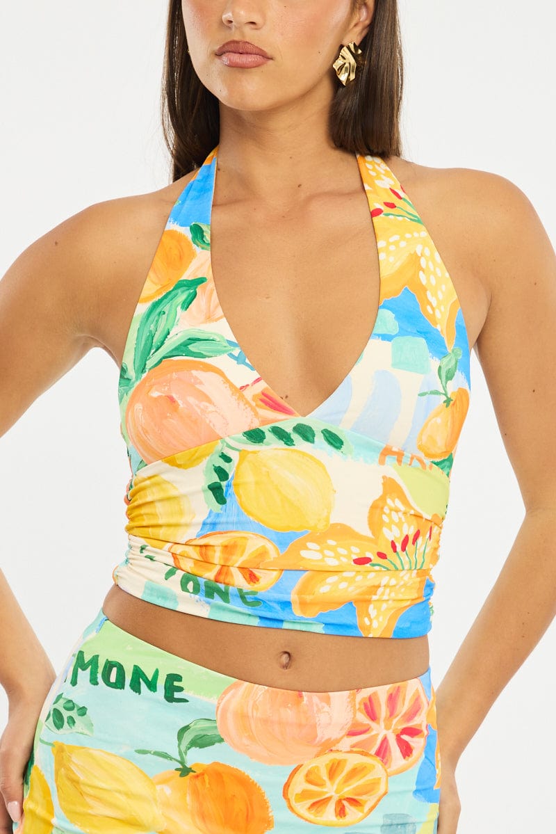 Multi Abstract Halter Neck Top for Ally Fashion