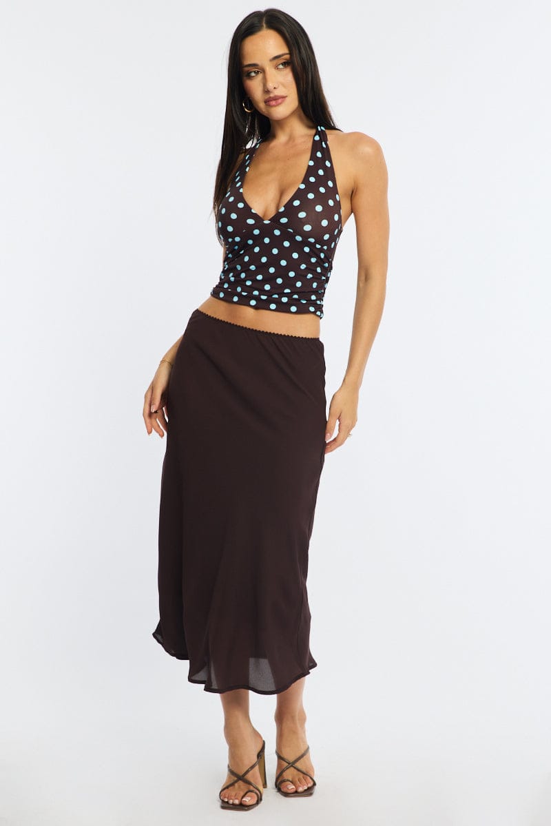 Brown Polka Dot Halter Neck Top for Ally Fashion