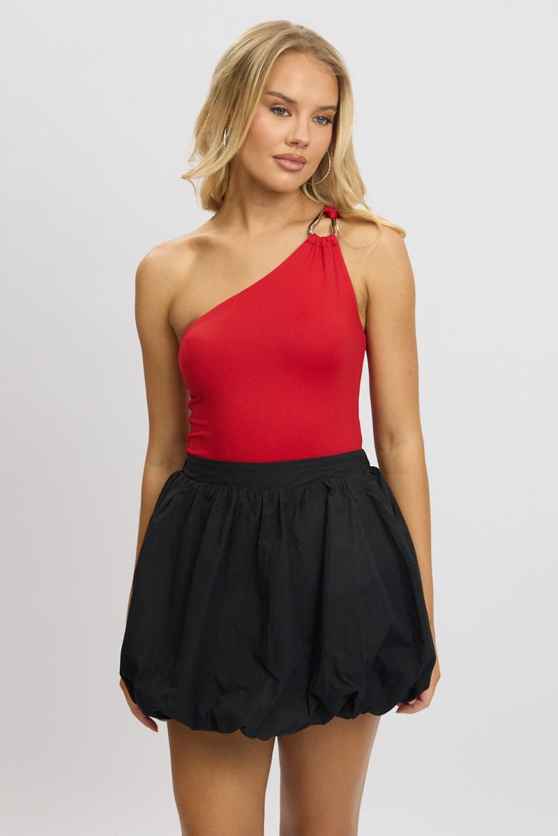 Red Bodysuit One-Shoulder Supersoft from Ally Fashion