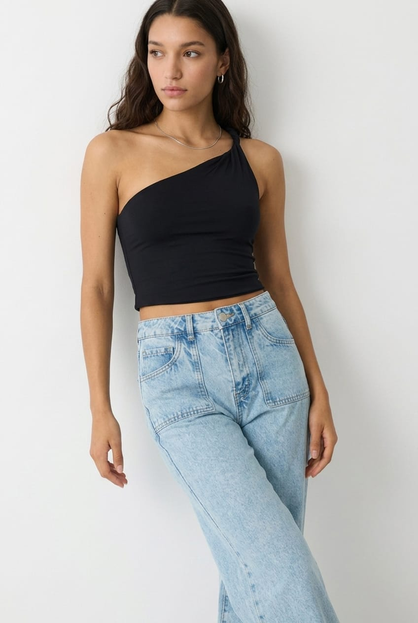 Black One Shoulder Top for Ally Fashion