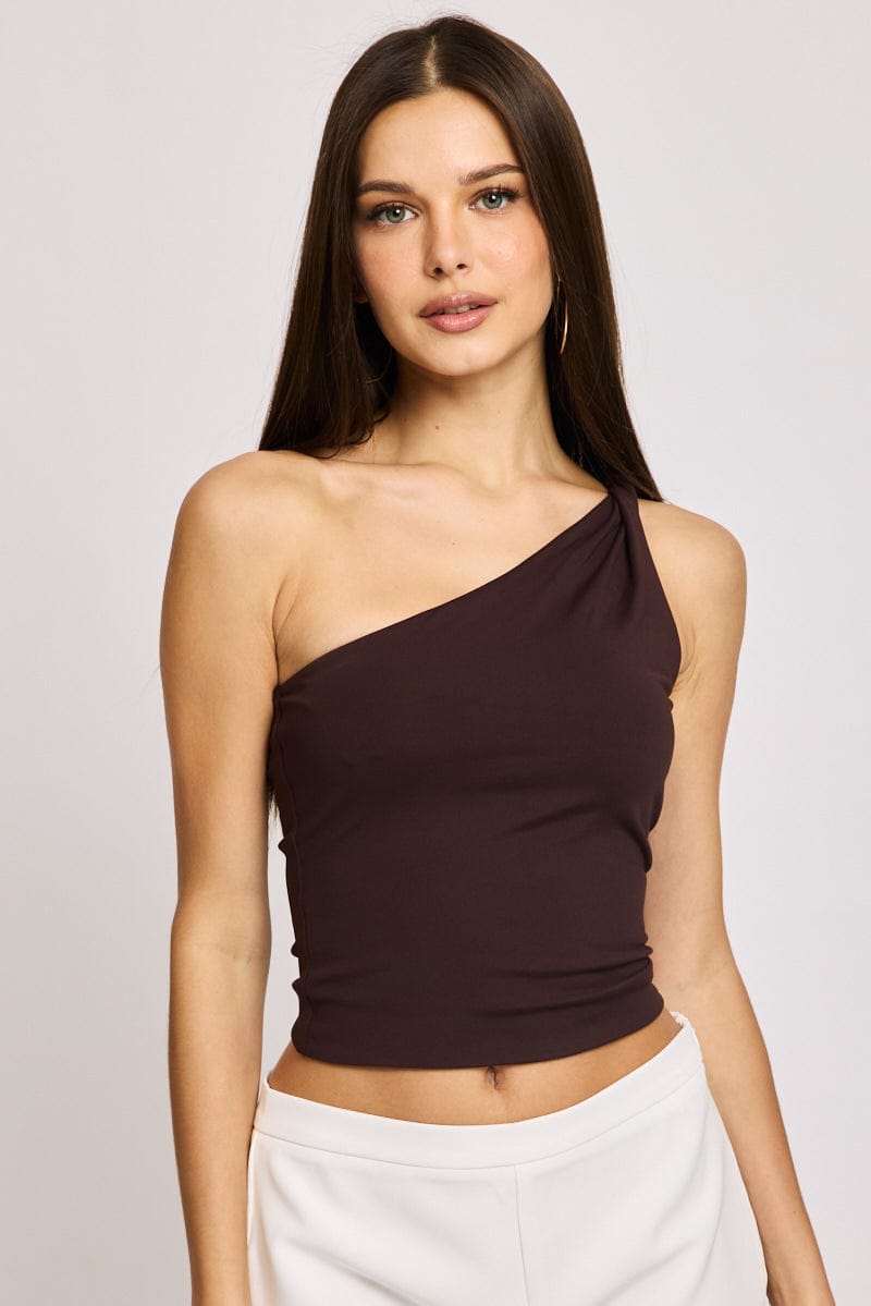 Brown One Shoulder Top for Ally Fashion