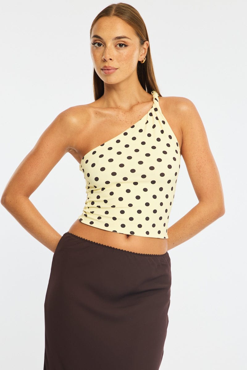 Yellow Polka Dot One Shoulder Top for Ally Fashion