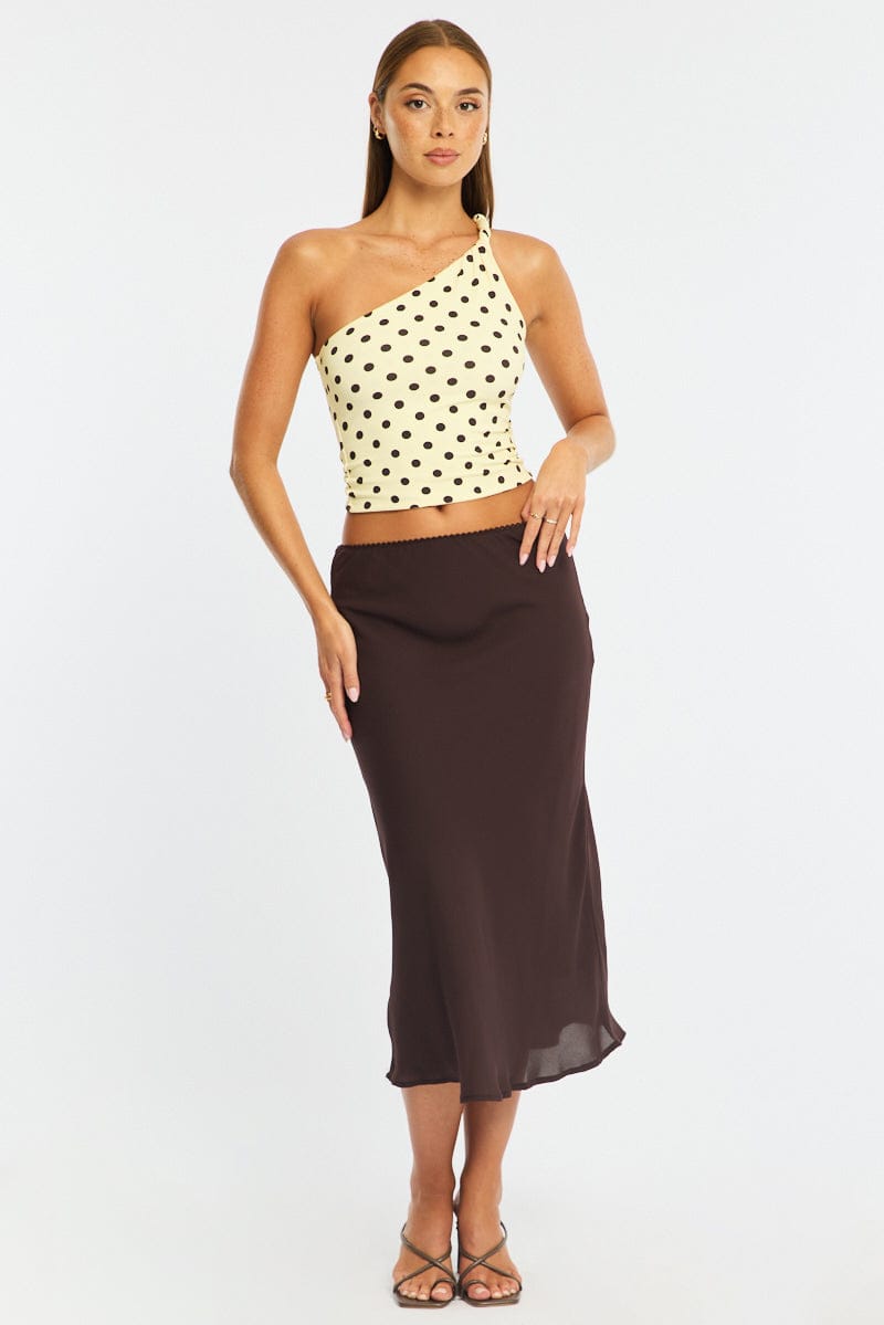 Yellow Polka Dot One Shoulder Top for Ally Fashion