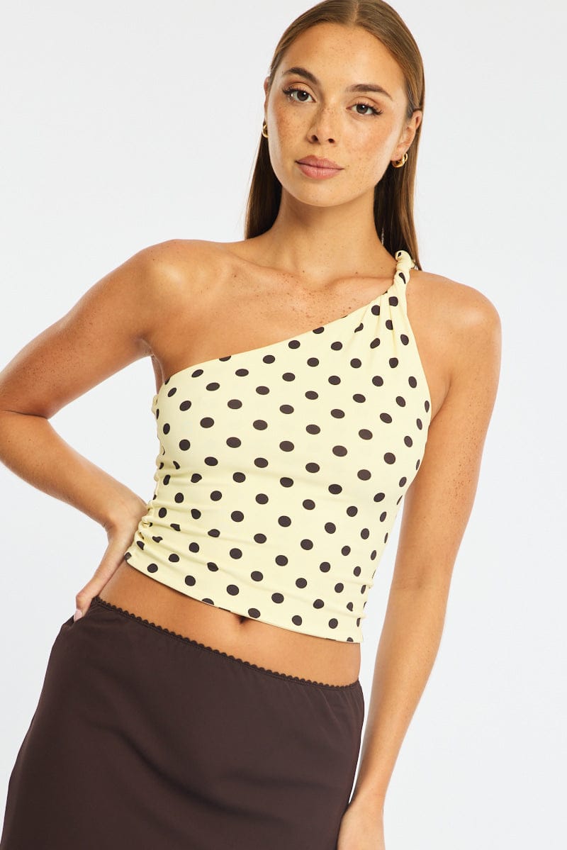 Yellow Polka Dot One Shoulder Top for Ally Fashion