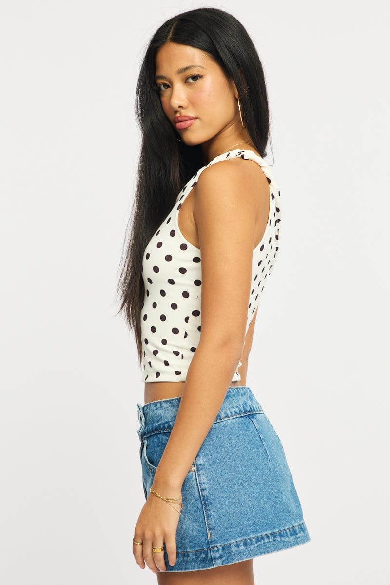 White Polka Dot One Shoulder Top for Ally Fashion