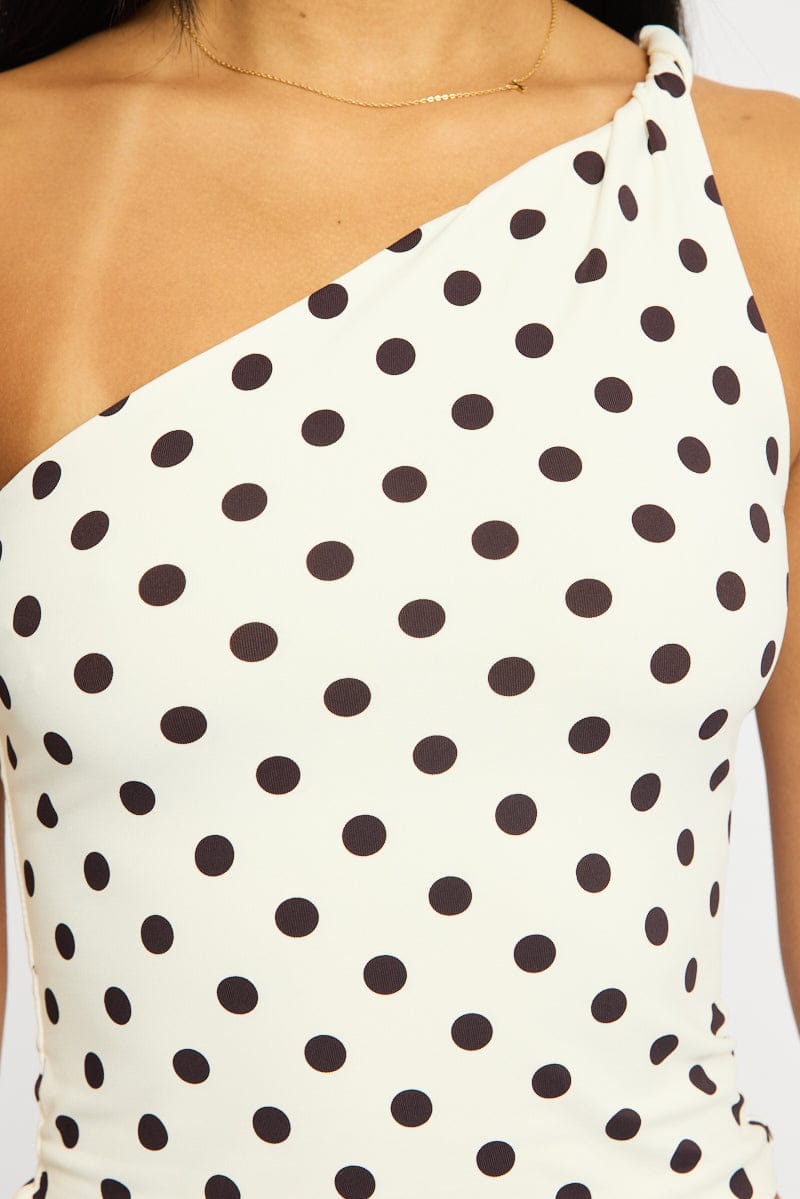 White Polka Dot One Shoulder Top for Ally Fashion