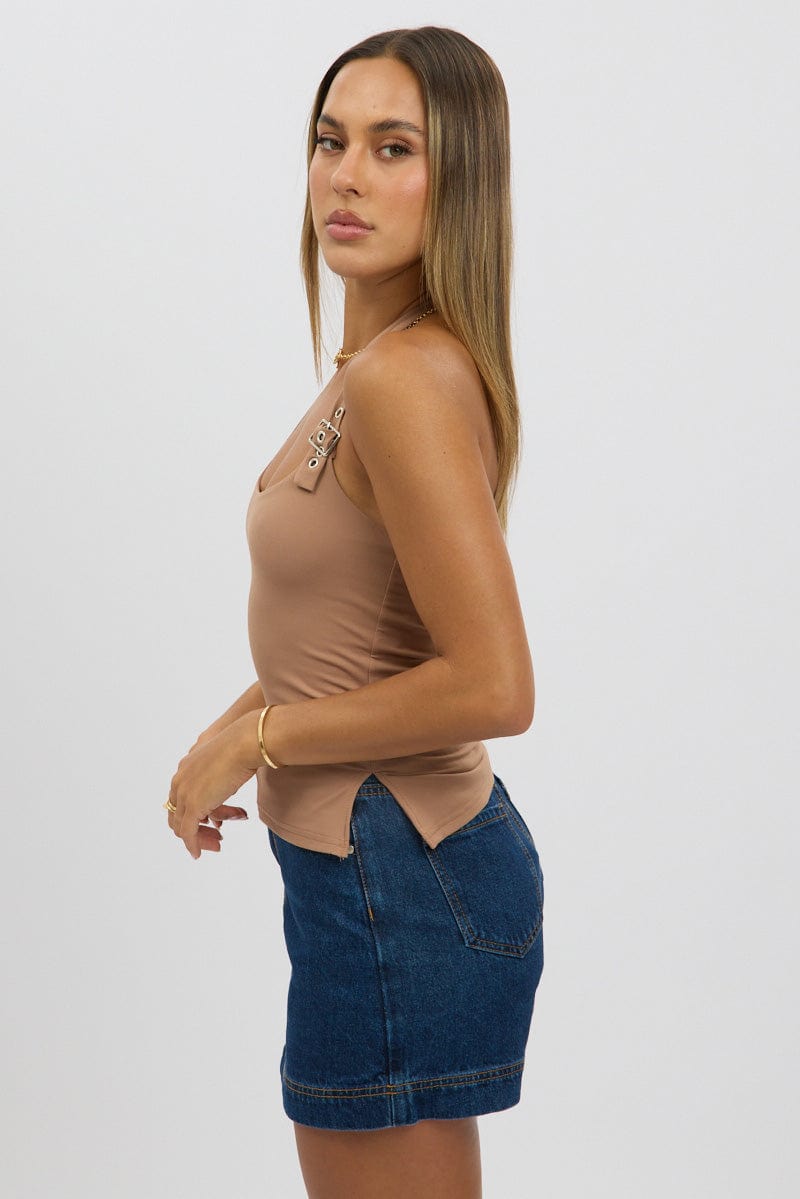 Brown Halter Neck Top Belted for Ally Fashion