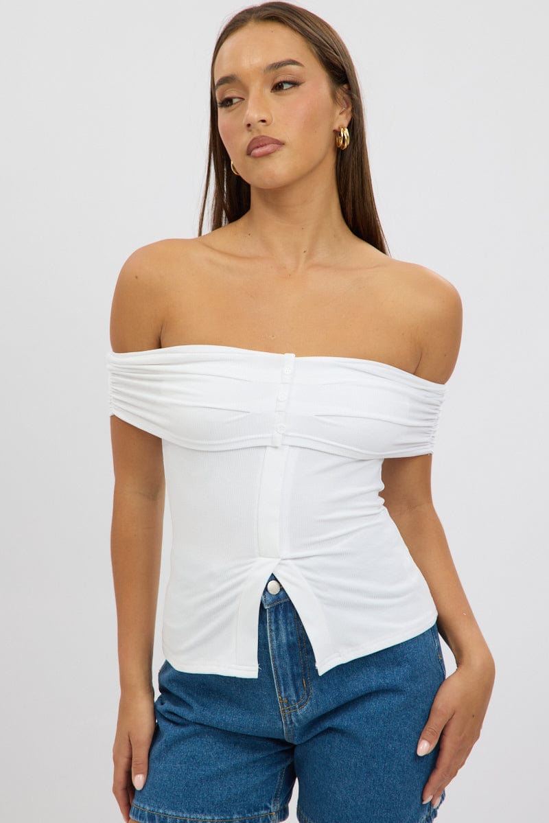White Off Shoulder Top Rib Ally Fashion white-off-shoulder-top-rib-ally-fashion