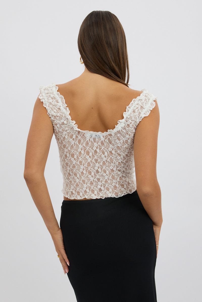 White Lace Top Sleeveless for Ally Fashion