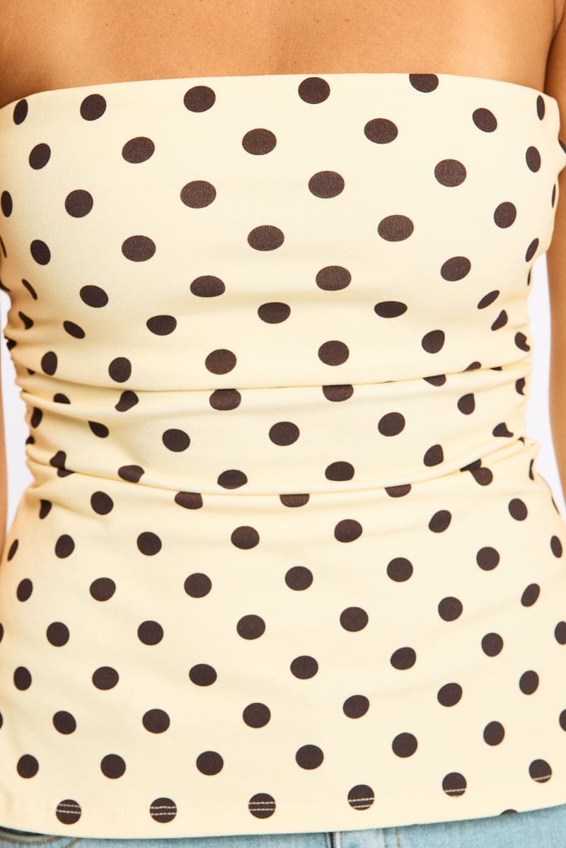 Brown Polka Dot Bandeau Top Side Split for Ally Fashion