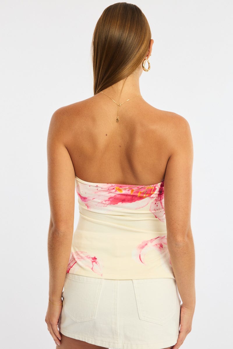 Yellow Floral Bandeau Top Side Split for Ally Fashion