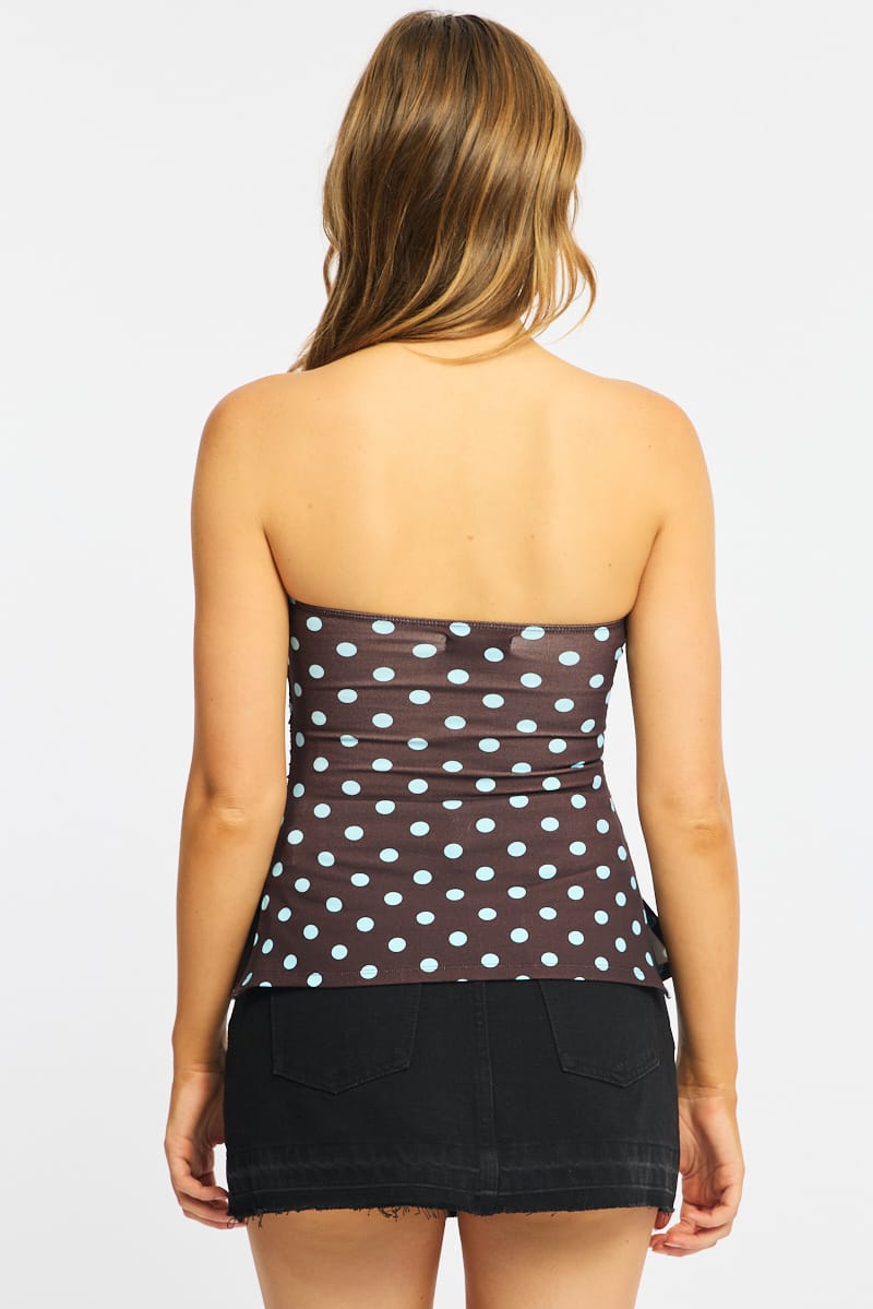 Brown Polka Dot Bandeau Top Side Split for Ally Fashion