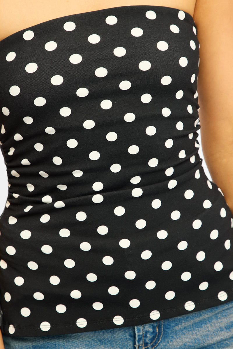 Black Polka Dot Bandeau Top Side Split for Ally Fashion